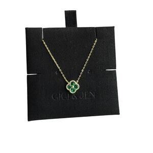 Delicate Gold Necklace with Petite green Flower